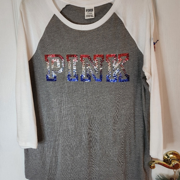 PINK Victoria's Secret Tops - Victoria Secret PINK sequin grey and white shirt